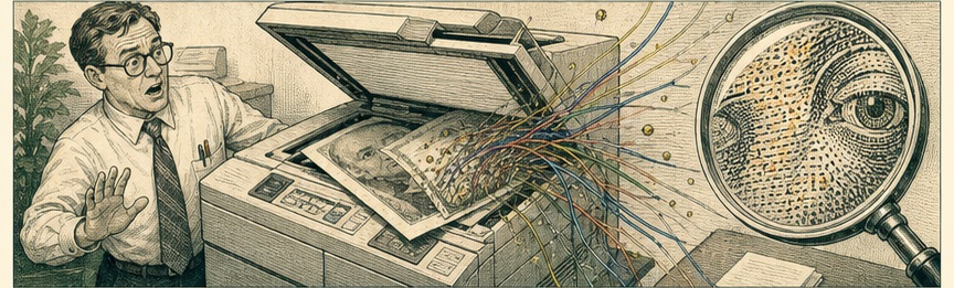 Editorial illustration: Your copier becomes suspicious